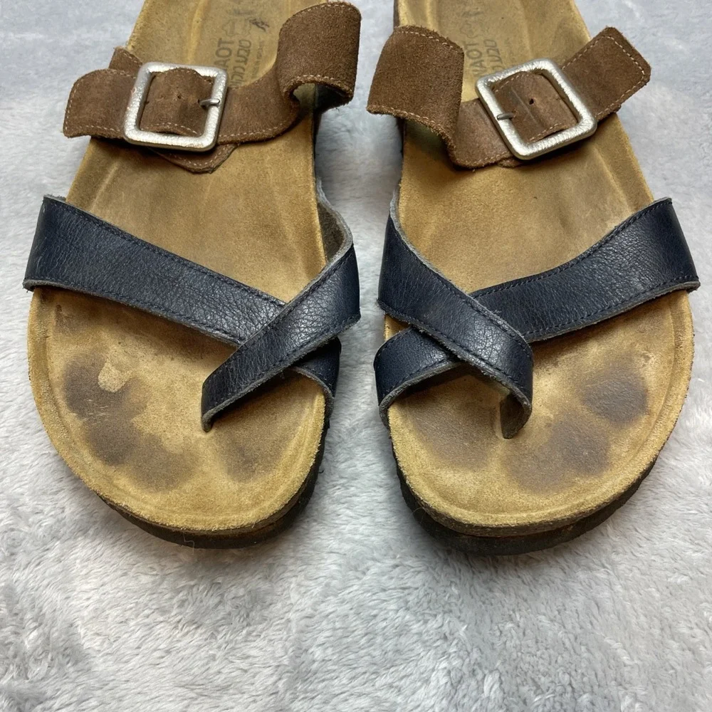 Naot Womens Fresno Leather Sandals 42 US 11-11.5 Navy Brown Loop Toe Cork Sole